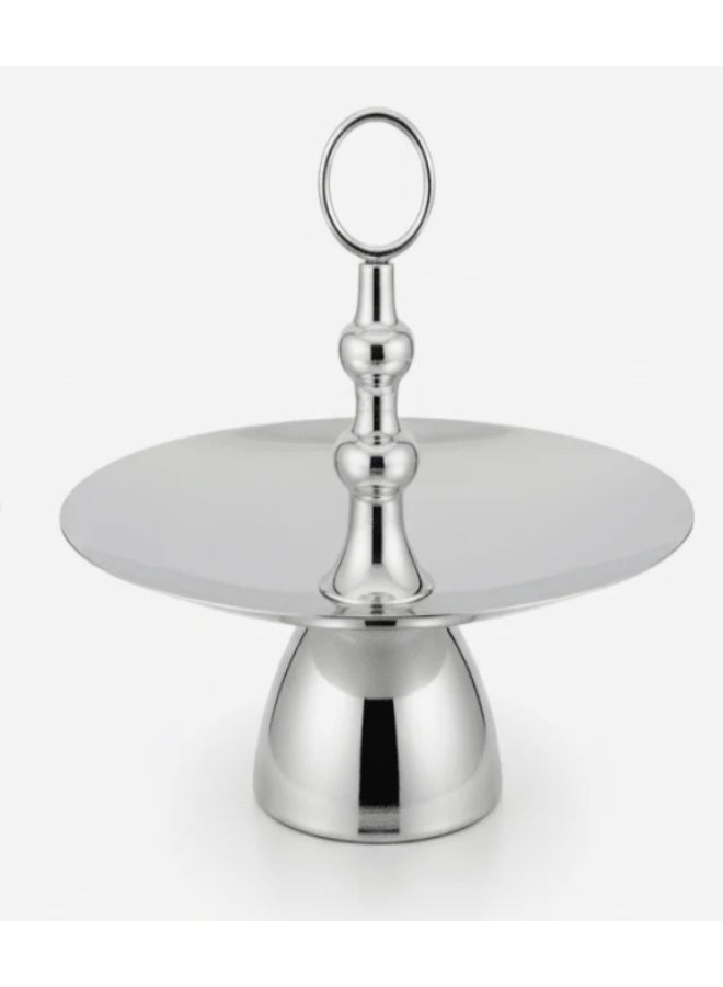 أي كي دي سي صينية حلوى معدنية بقاعدة من AKDC - طلاء فضي فاخر، قطعة مركزية أنيقة للحلويات والوجبات الخفيفة، 25 سم - Image 1